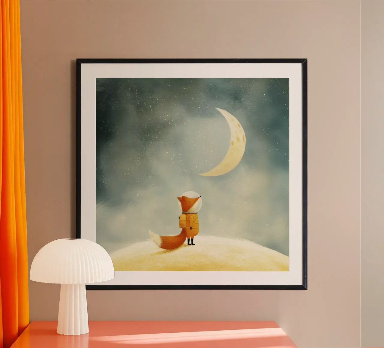 Astronaut Fox Floating in Space – Cute Minimalist Art hahnemühle by Modern Muse