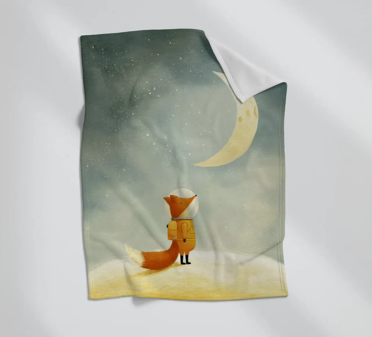 Astronaut Fox Floating in Space – Cute Minimalist Art fleece blanket by Modern Muse