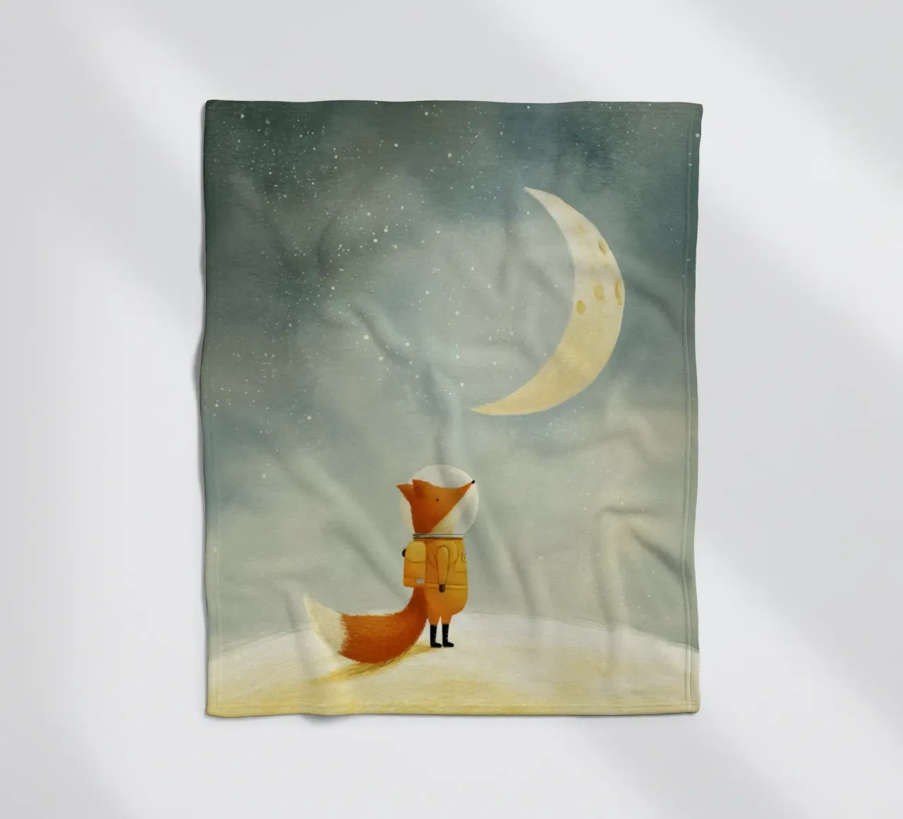 Astronaut Fox Floating in Space – Cute Minimalist Art fleece blanket by Modern Muse