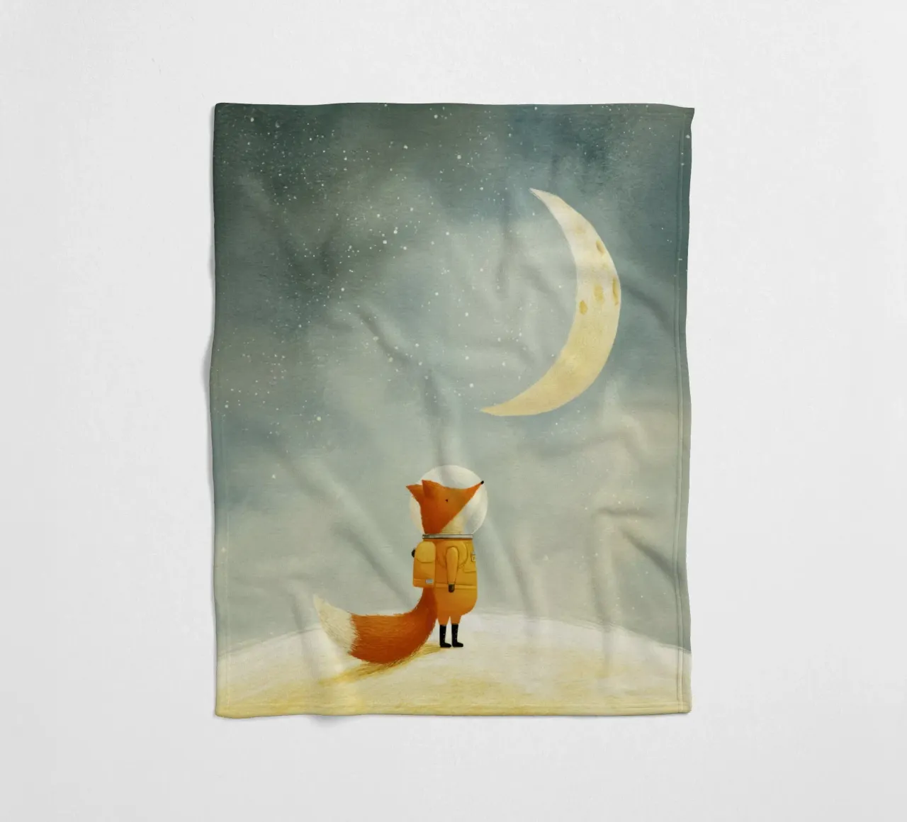 Astronaut Fox Floating in Space – Cute Minimalist Art fleece blanket by Modern Muse
