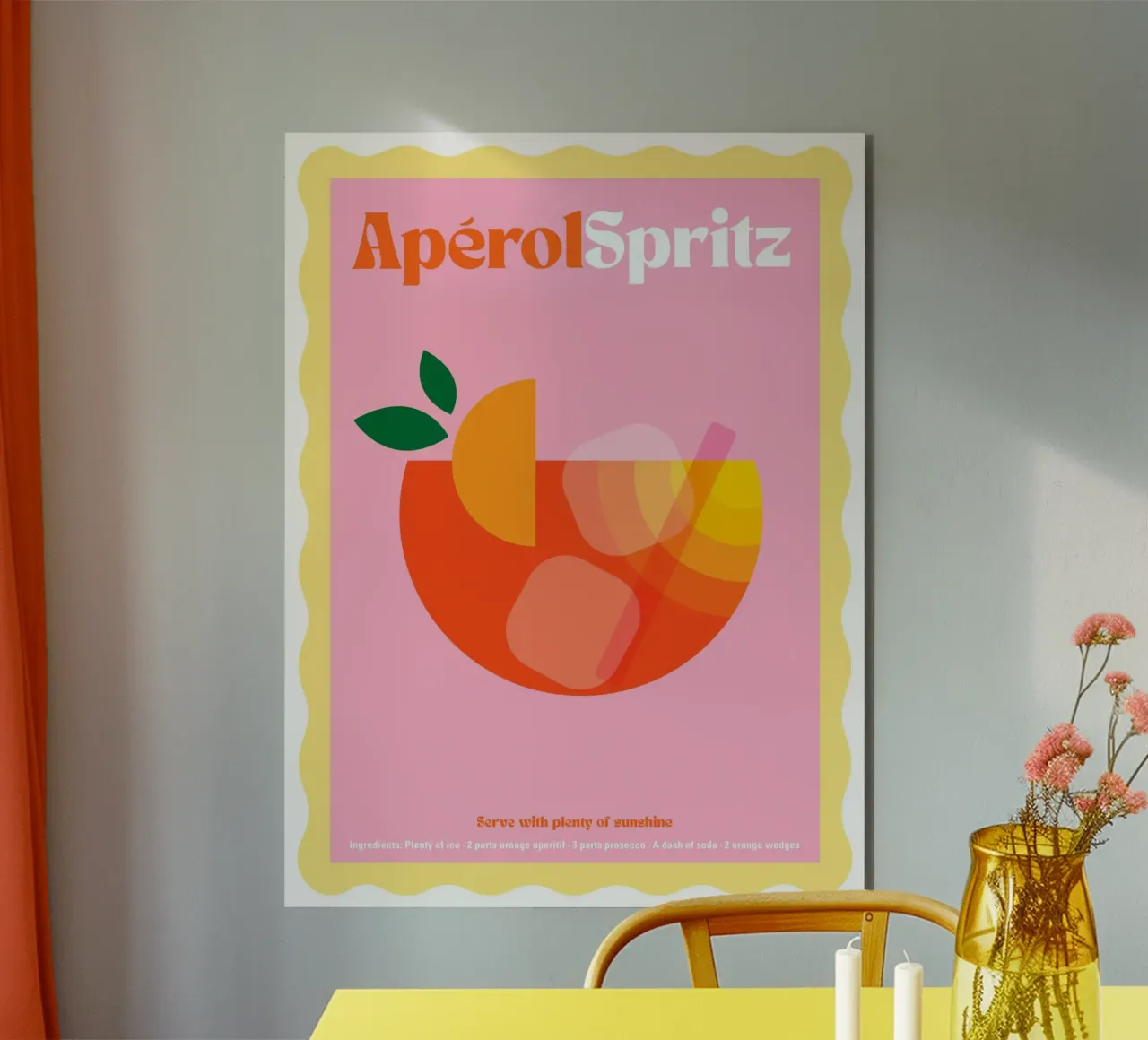 Cocktail Aperol Spritz minimale - Retro Scallop & Sunny Vibes alluminio dibond da Dominique Vari