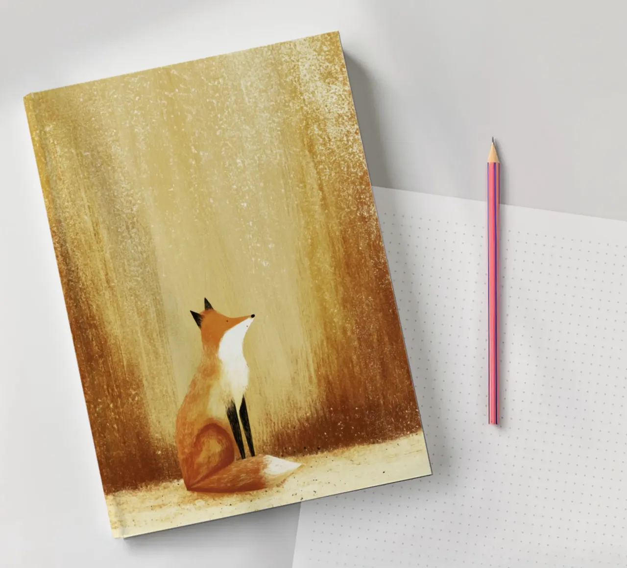 Whimsical Woodland Spirit on Shimmering Bronze Canvas notebook by Modern Muse