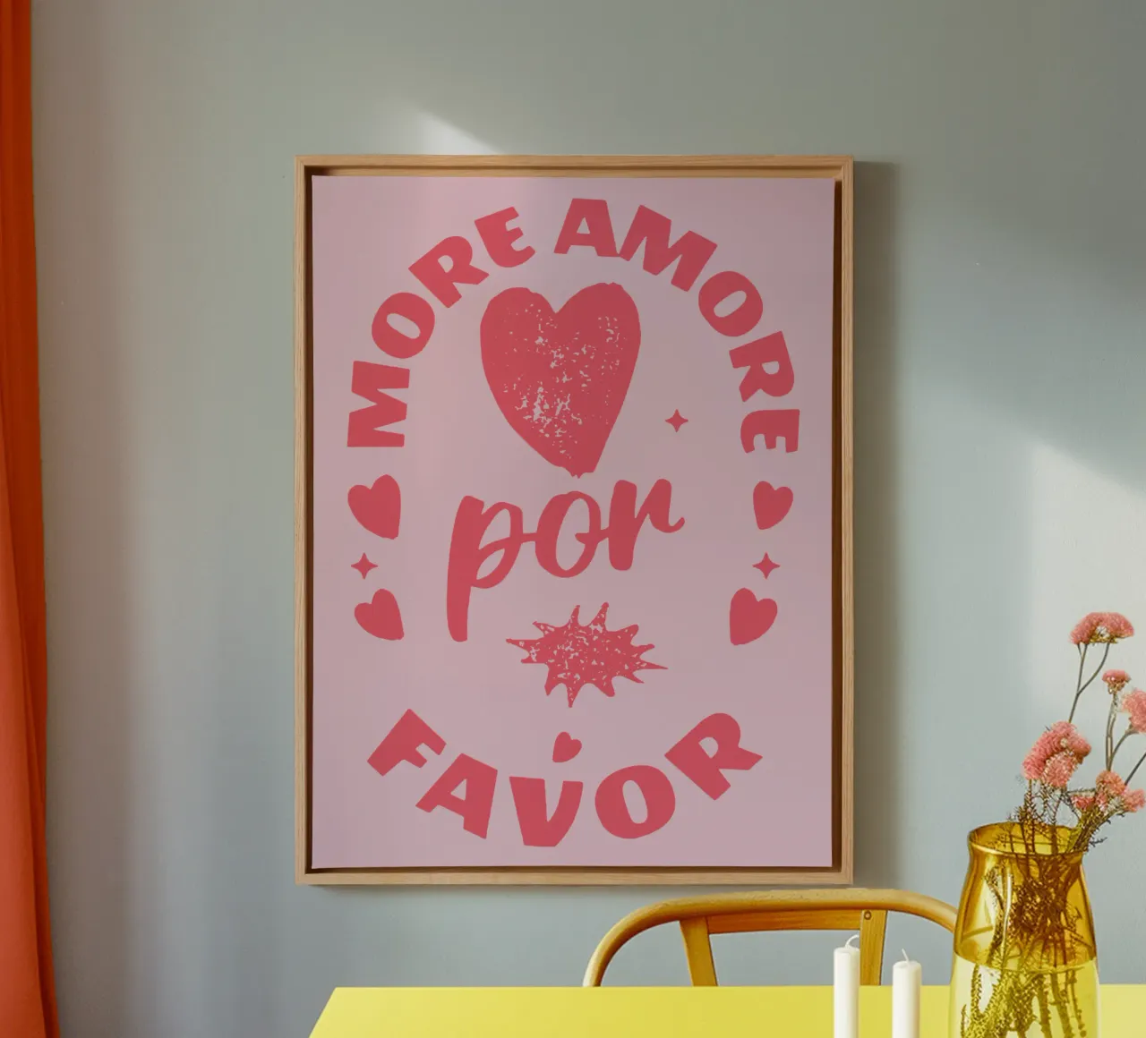 più amore per favore tela con Cornice a cassetta da Gunawan Rb