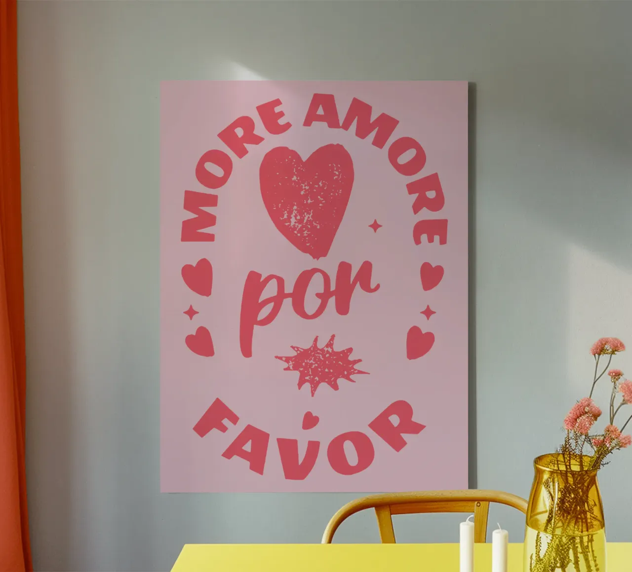più amore per favore tela con Cornice a cassetta da Gunawan Rb