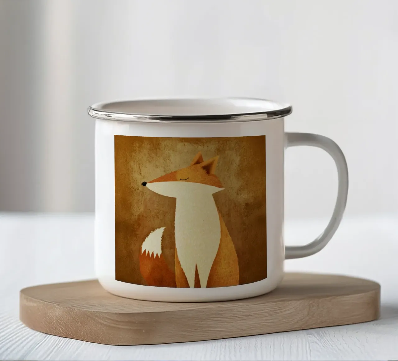 Volpe timida della foresta con bagliore di bronzo - Stile ingenuo da racconto popolare tazza in smalto da Modern Muse