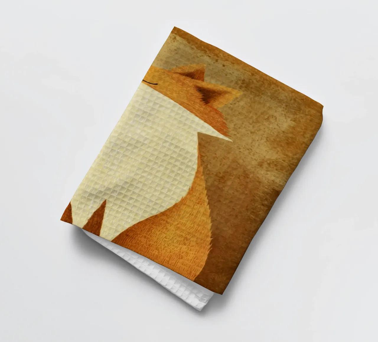 Renard timide de la forêt sur bronze - Style conte folklorique naïf torchon de Modern Muse