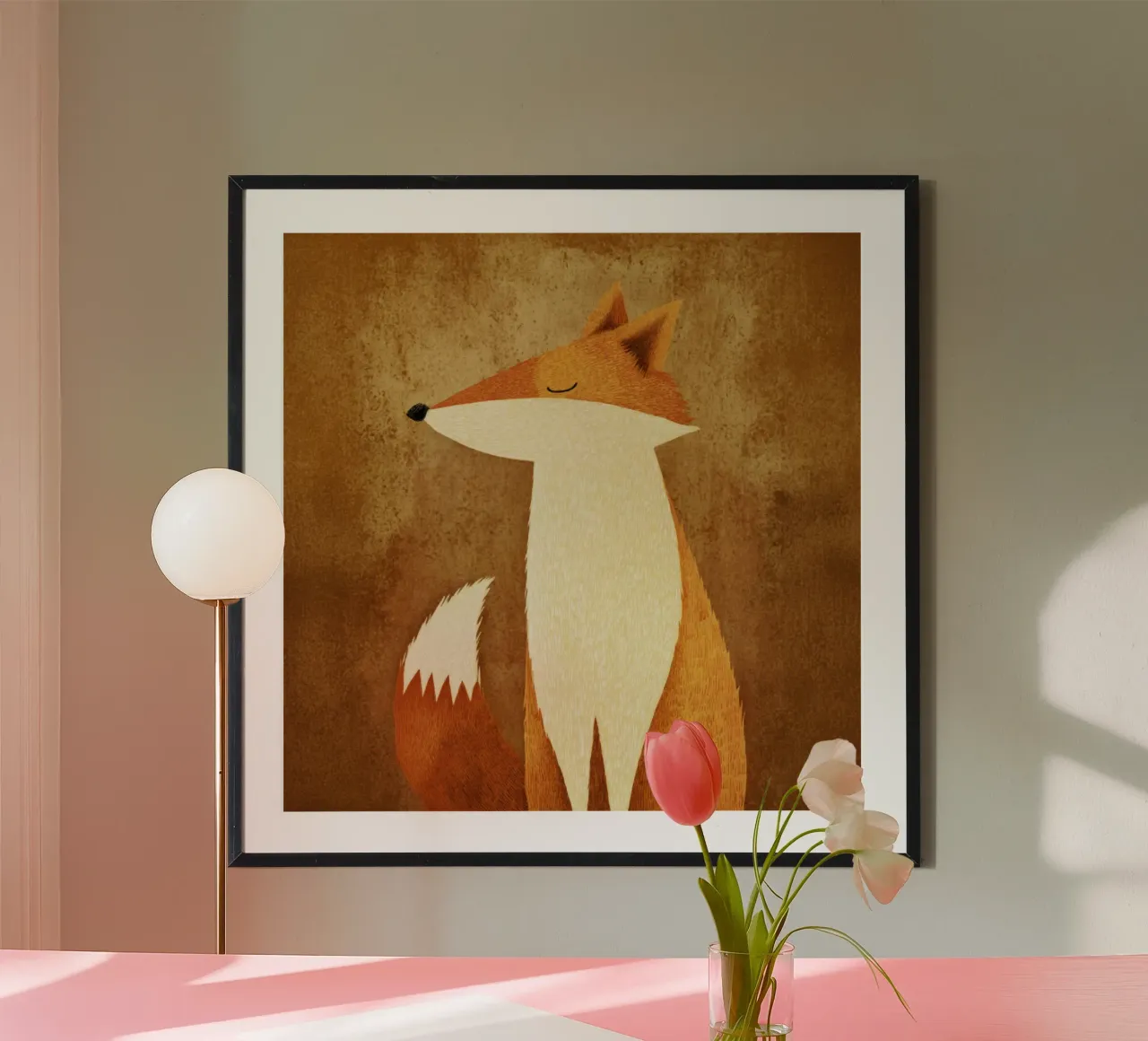 Shy Forest Fox on Bronze Glow – Naive Folk Tale Style hahnemühle by Modern Muse
