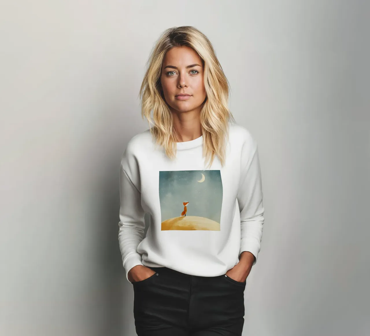 Astronaut Fox Floating in Space – Cute Minimalist Art sweatshirt by Modern Muse