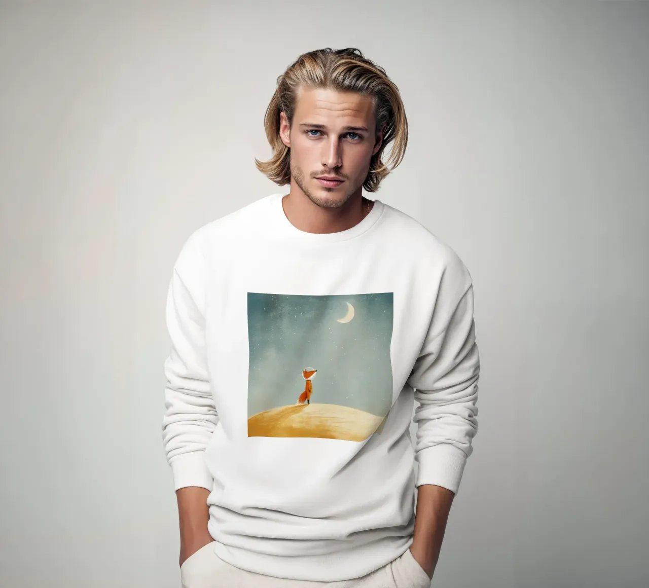 Astronaut Fox Floating in Space – Cute Minimalist Art sweatshirt by Modern Muse