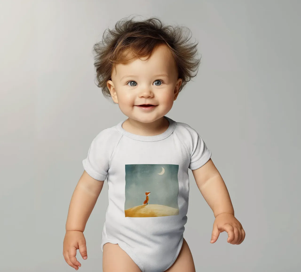 Astronaut Fox Floating in Space – Cute Minimalist Art short-sleeve baby romper by Modern Muse