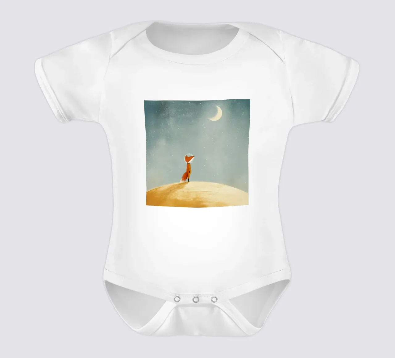 Astronaut Fox Floating in Space – Cute Minimalist Art short-sleeve baby romper by Modern Muse