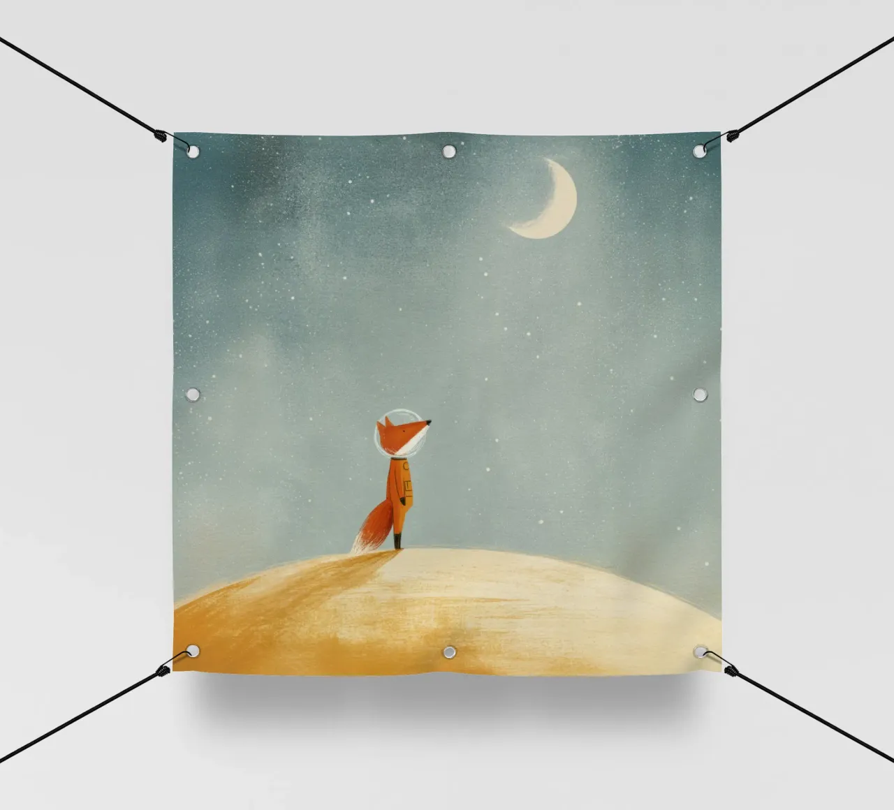 Renard astronaute flottant dans l'espace - Cute Minimalist Art bâche pvc de Modern Muse