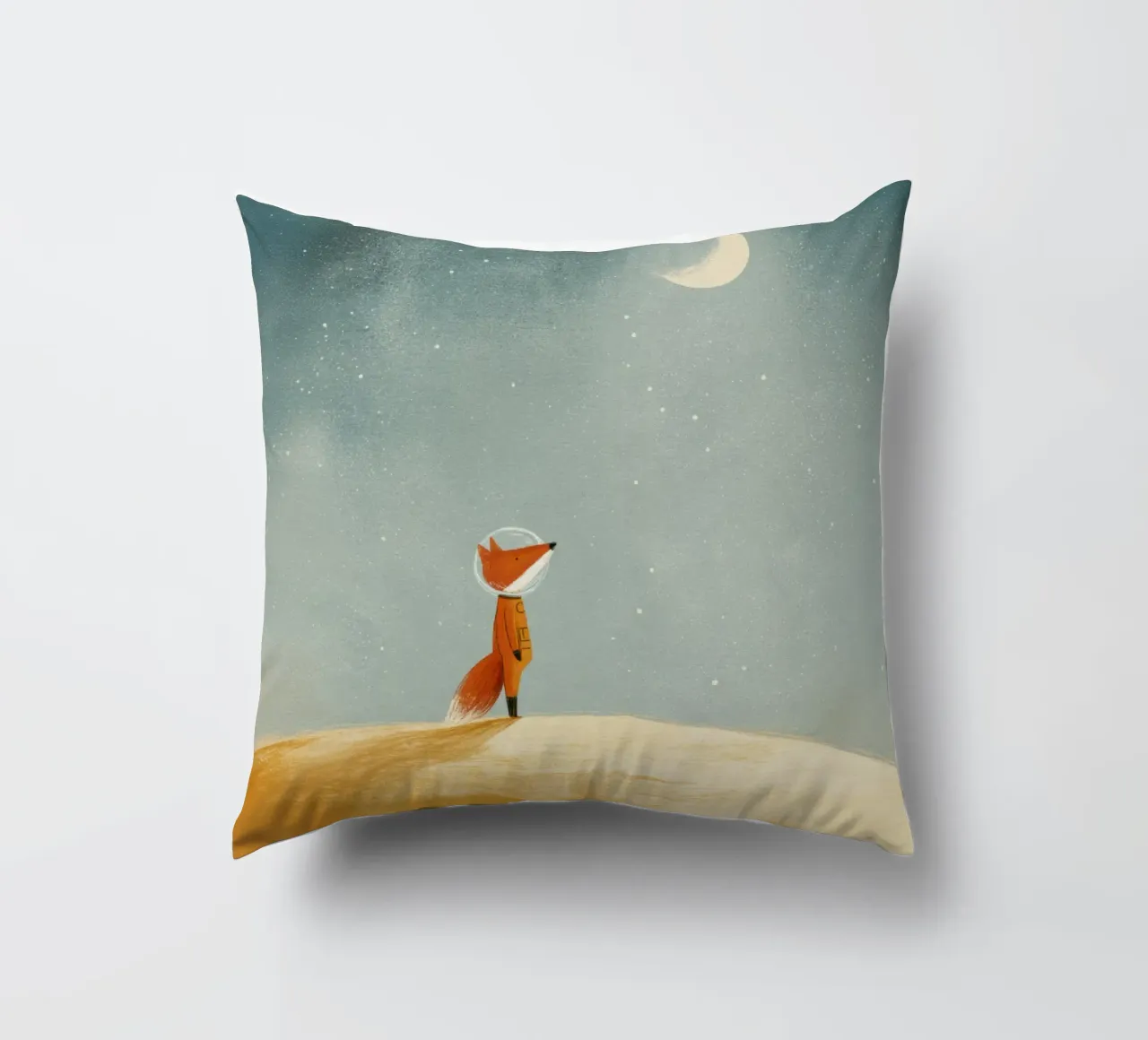 Astronaut Fox Floating in Space – Cute Minimalist Art decorative cushion by Modern Muse