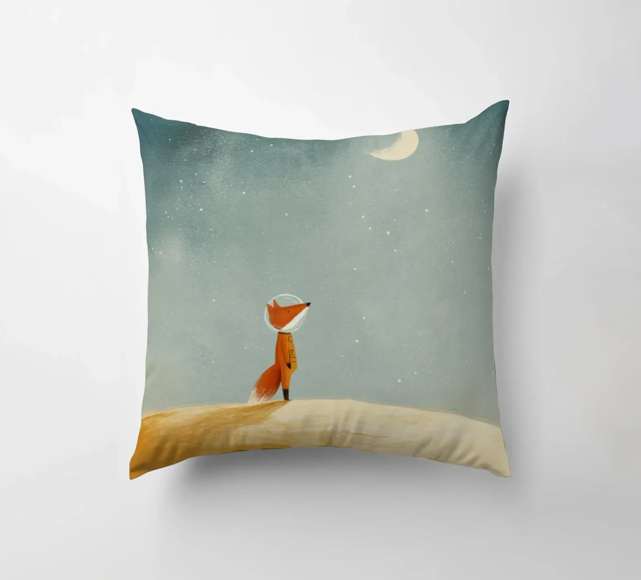 Astronaut Fox Floating in Space – Cute Minimalist Art decorative cushion by Modern Muse
