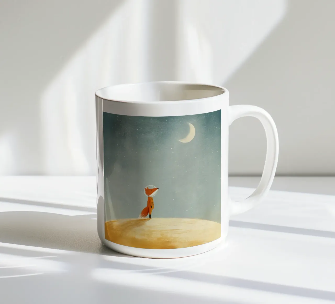 Astronaut Fox Floating in Space – Cute Minimalist Art ceramic mug by Modern Muse