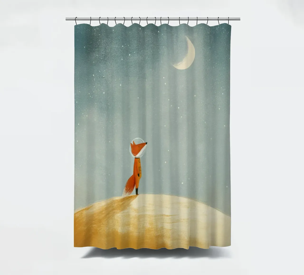 Astronaut Fox Floating in Space – Cute Minimalist Art shower curtain by Modern Muse