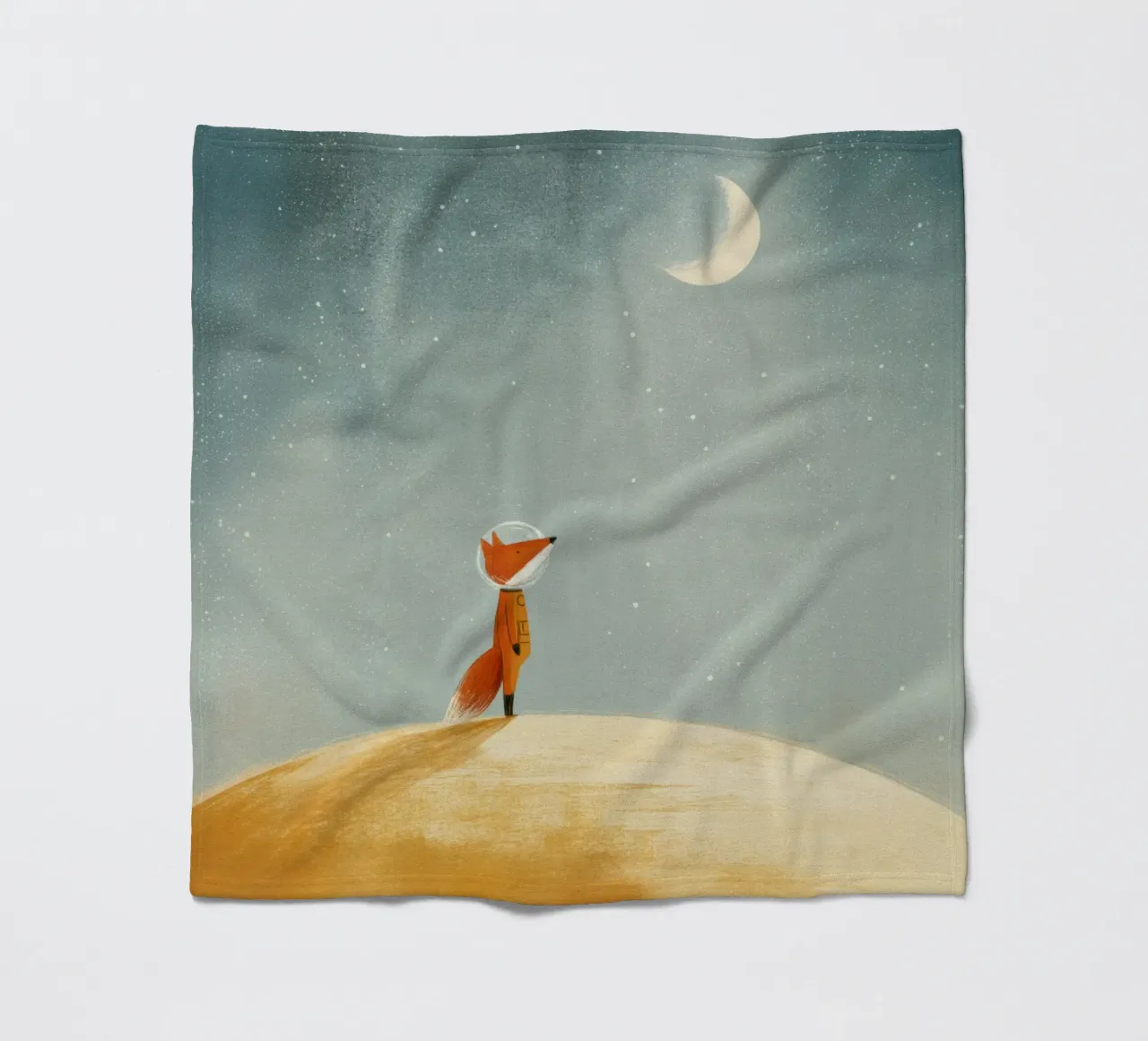 Astronaut Fox Floating in Space – Cute Minimalist Art fleece blanket by Modern Muse