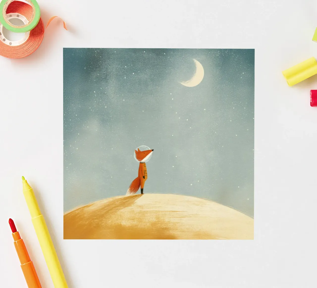 Astronaut Fox Floating in Space – Cute Minimalist Art sticker by Modern Muse