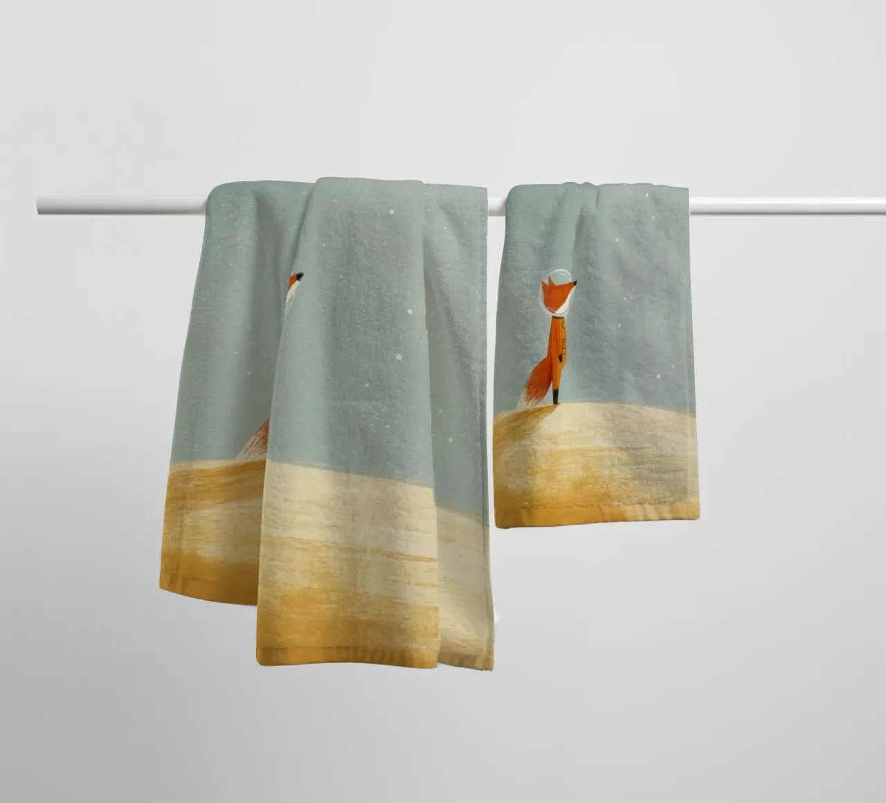 Astronaut Fox Floating in Space – Cute Minimalist Art towel by Modern Muse