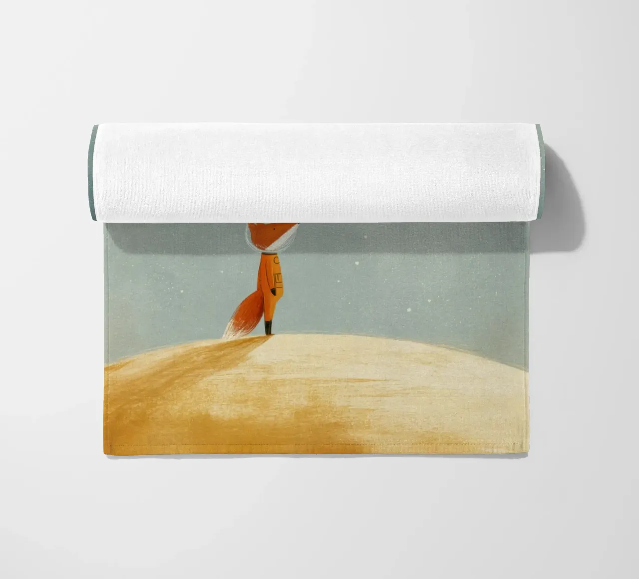 Astronaut Fox Floating in Space – Cute Minimalist Art beach towel by Modern Muse