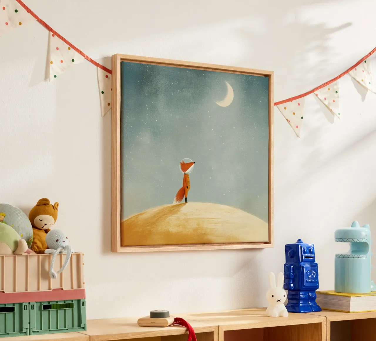 Astronaut Fox Floating in Space – Cute Minimalist Art canvas by Modern Muse