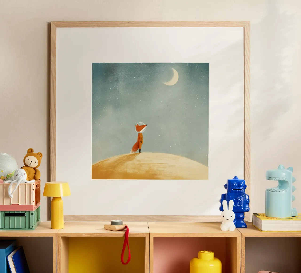 Astronaut Fox Floating in Space – Cute Minimalist Art hahnemühle by Modern Muse