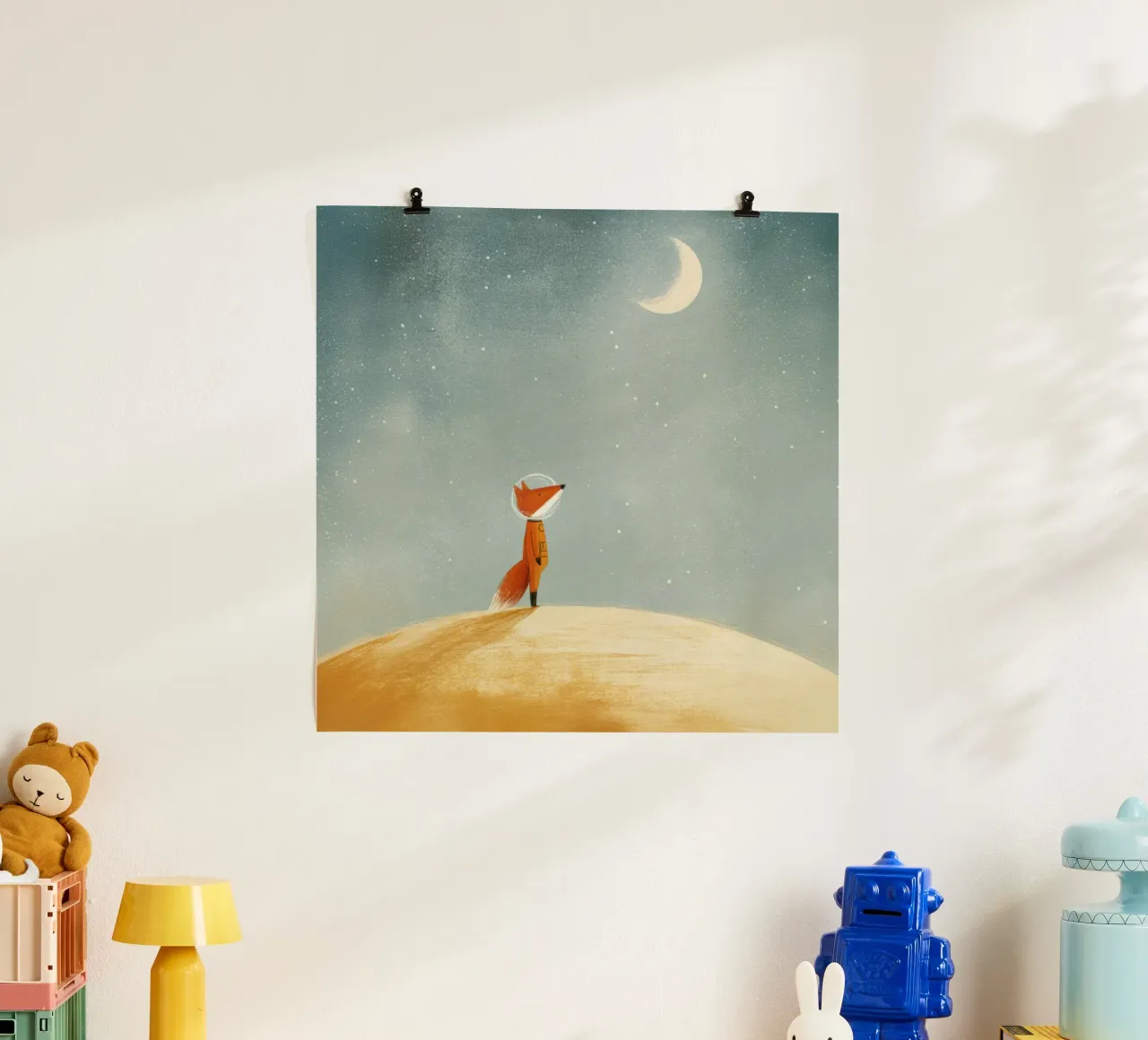 Astronaut Fox Floating in Space – Cute Minimalist Art hahnemühle by Modern Muse