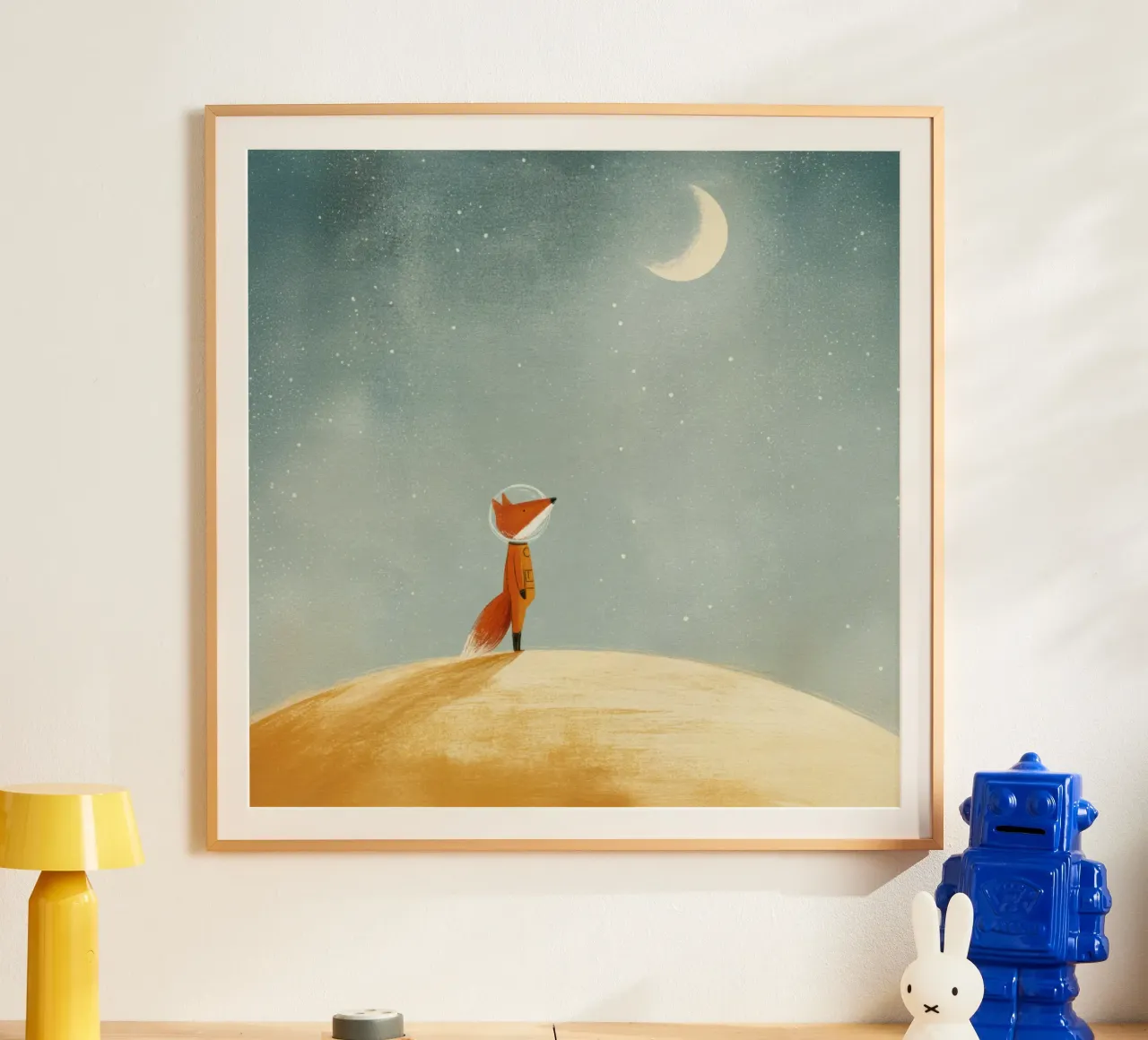 Astronaut Fox Floating in Space – Cute Minimalist Art hahnemühle by Modern Muse