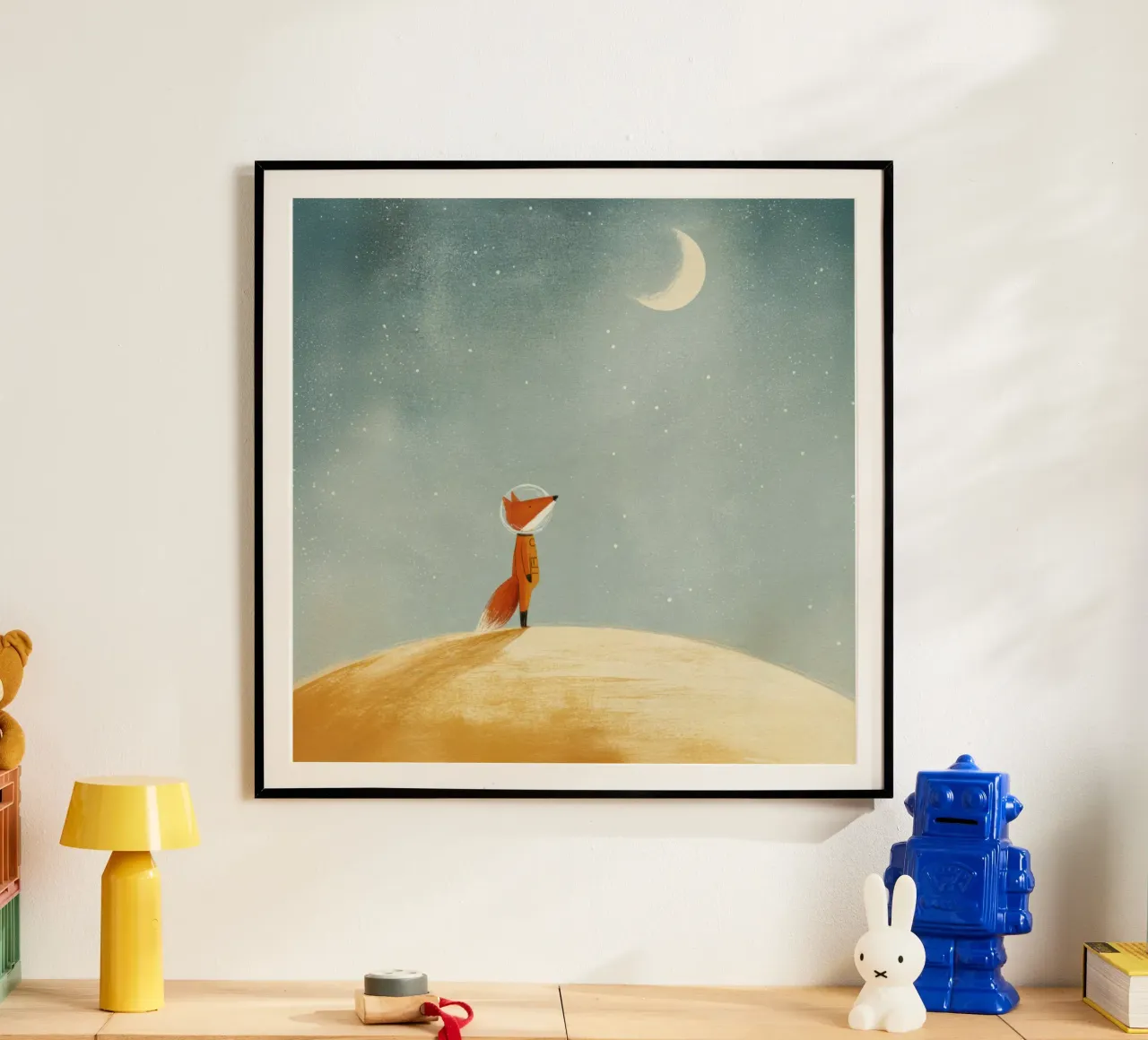 Astronaut Fox Floating in Space – Cute Minimalist Art hahnemühle by Modern Muse