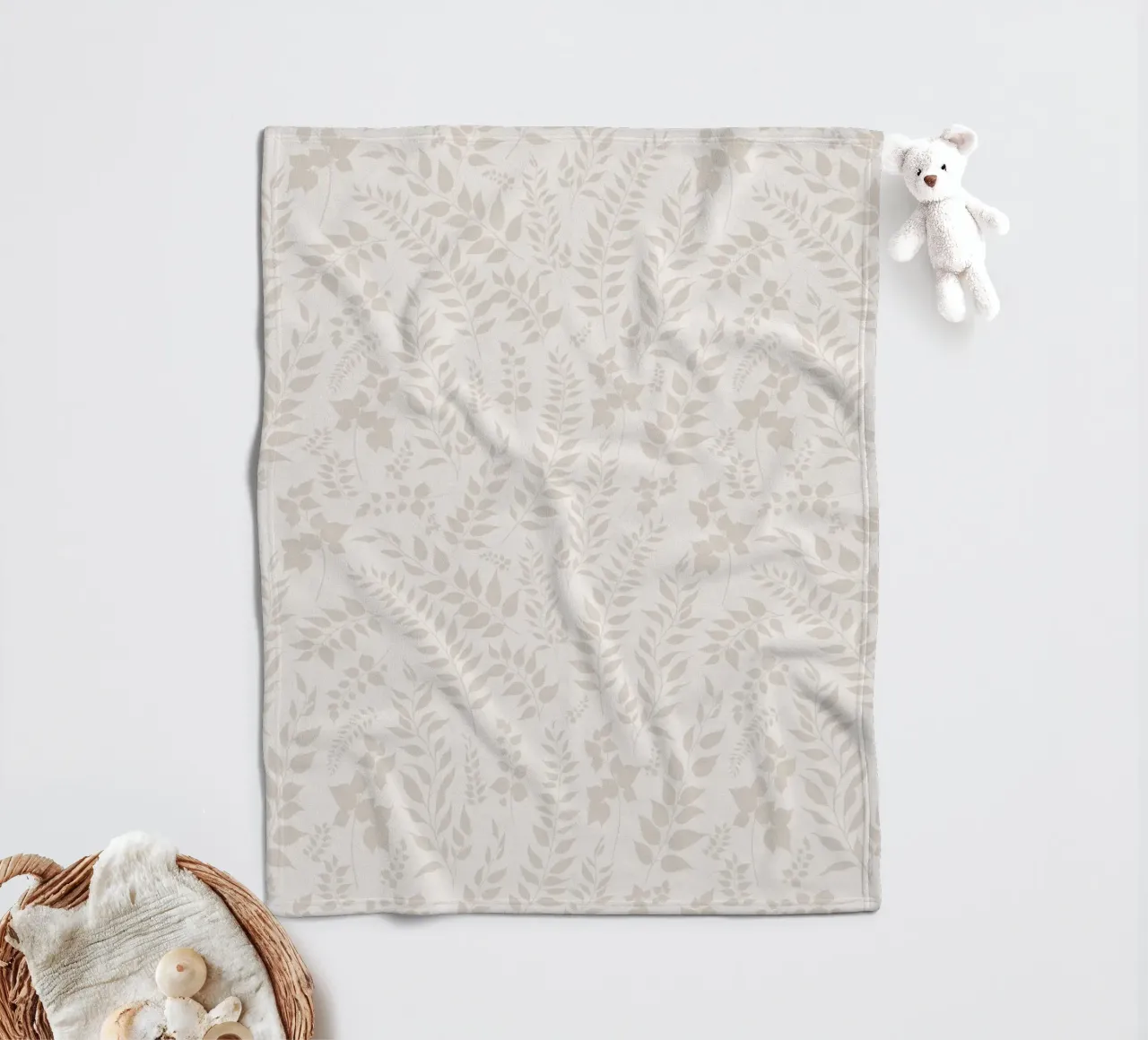 Greenery Botanische print Taupe bladeren fleecedeken van SilverPegasus