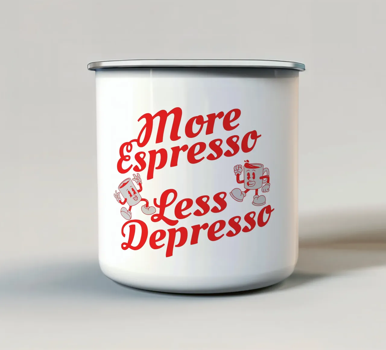 More espresso Less depresso tazza in smalto da Gunawan Rb