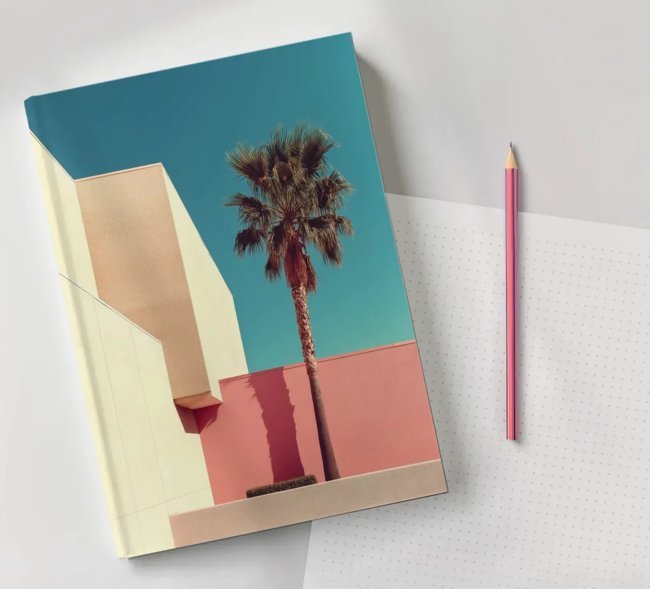 Palm Tree & Modern Architecture notebook by Indigo Tides Art