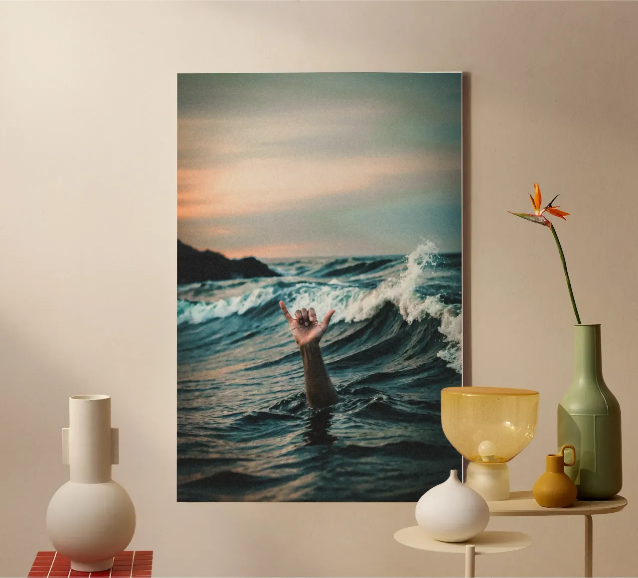 Drownin’ Cool – Shaka Gesture Art tela con Cornice a cassetta da BLICKPUNKT