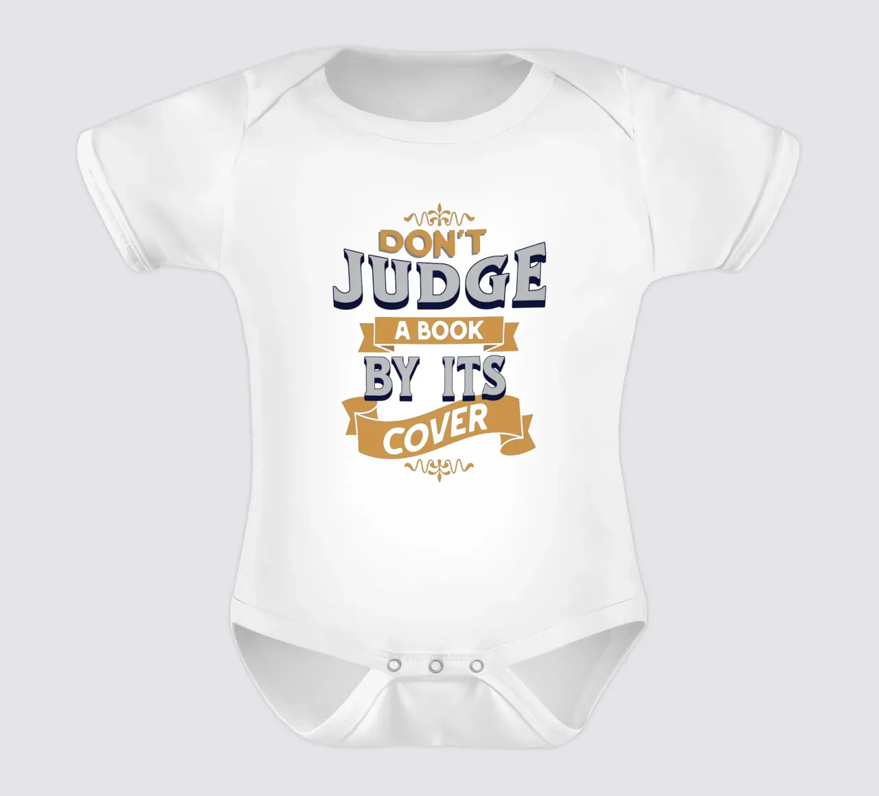 Don't judge a book by its cover short-sleeve baby romper by Gunawan Rb