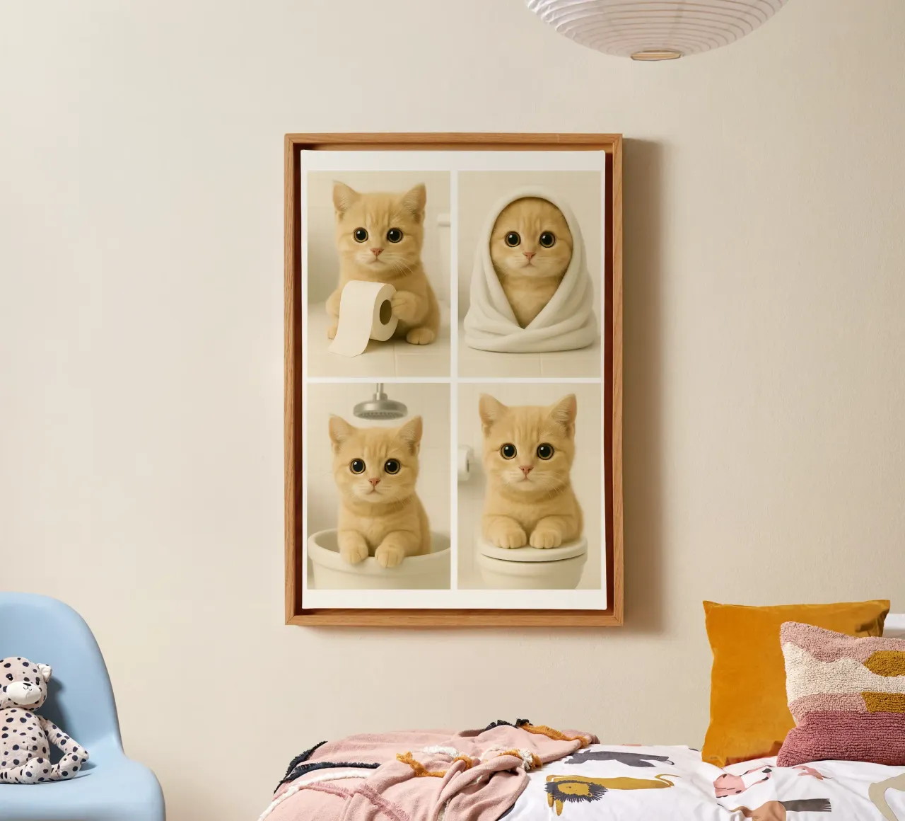 Gatto in bagno tela con Cornice a cassetta da Little Wild Lines