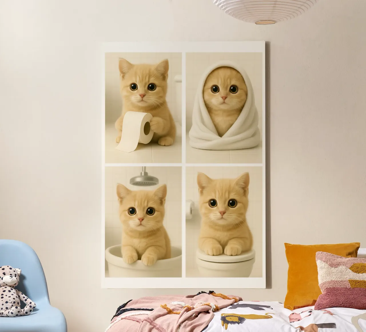 Gatto in bagno tela con Cornice a cassetta da Little Wild Lines