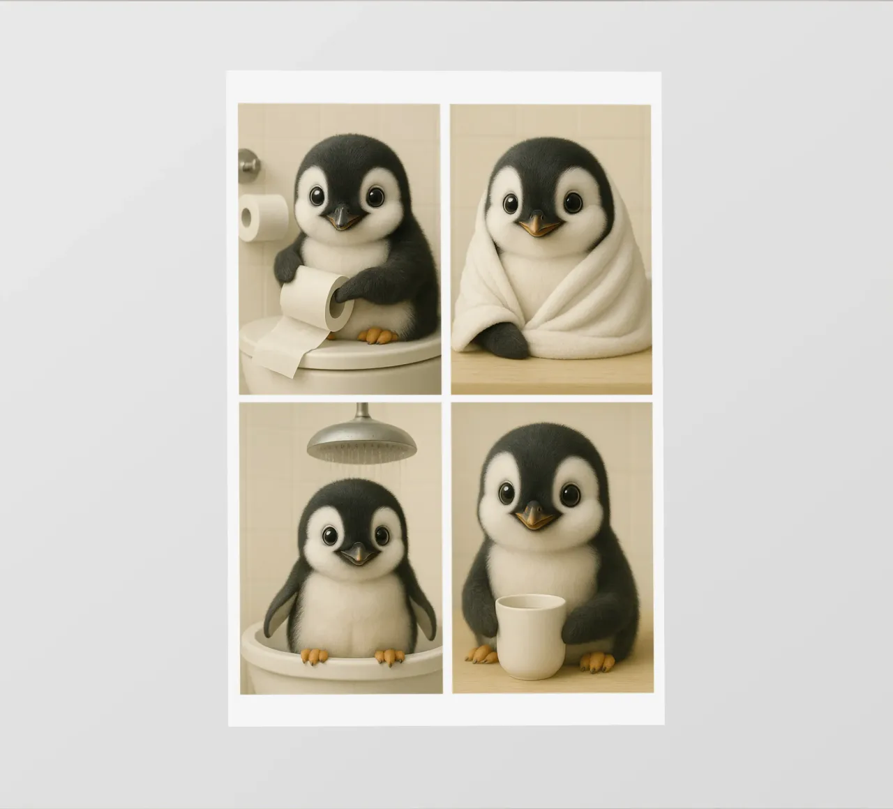 Pinguino in bagno pellicola backlit da Little Wild Lines