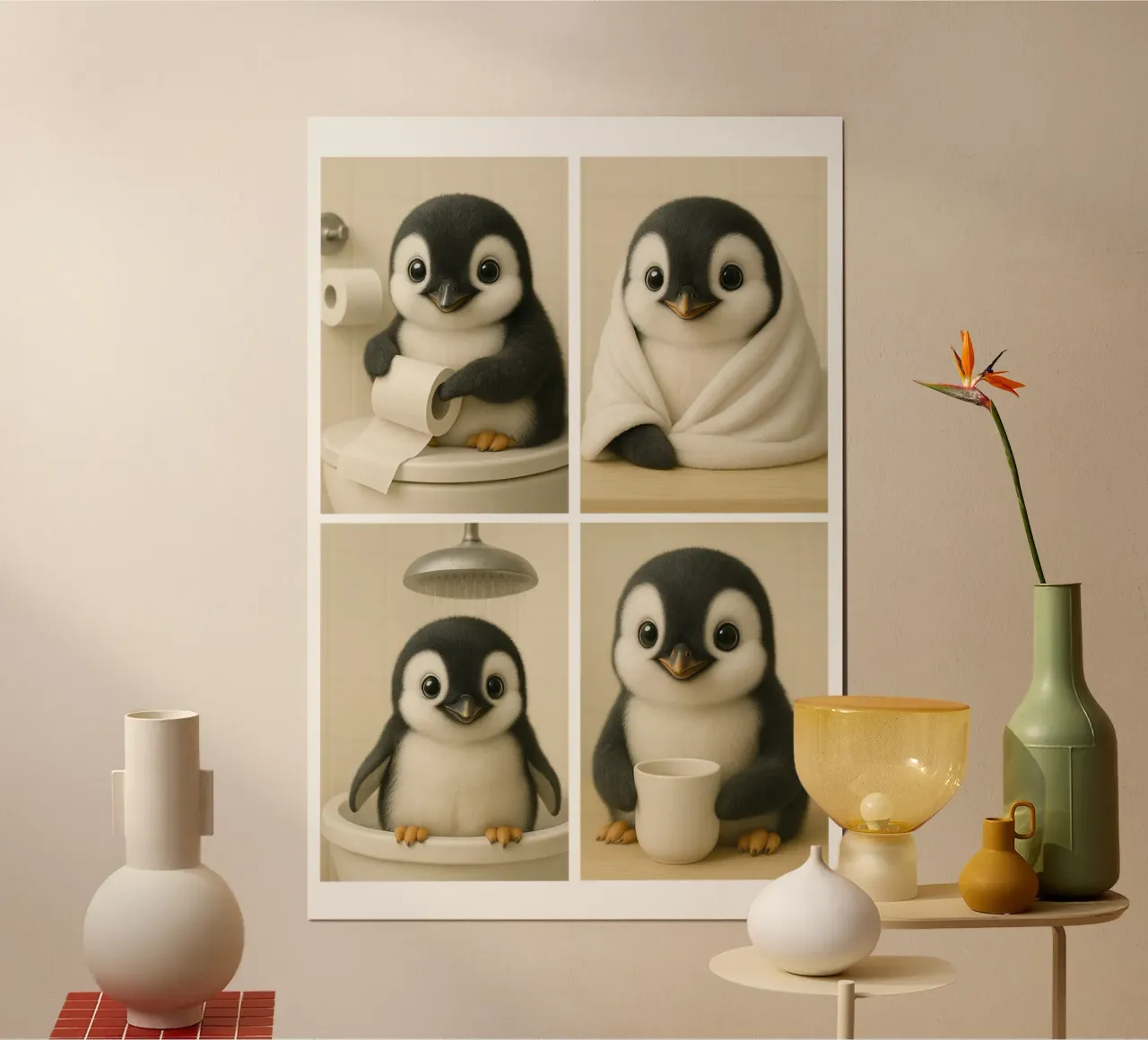 Pinguino in bagno carta hahnemühle da Little Wild Lines