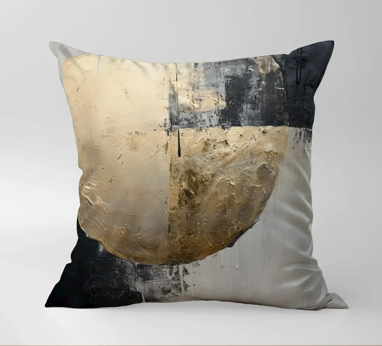 Abstract circle in gold and black decorative cushion by Imagine