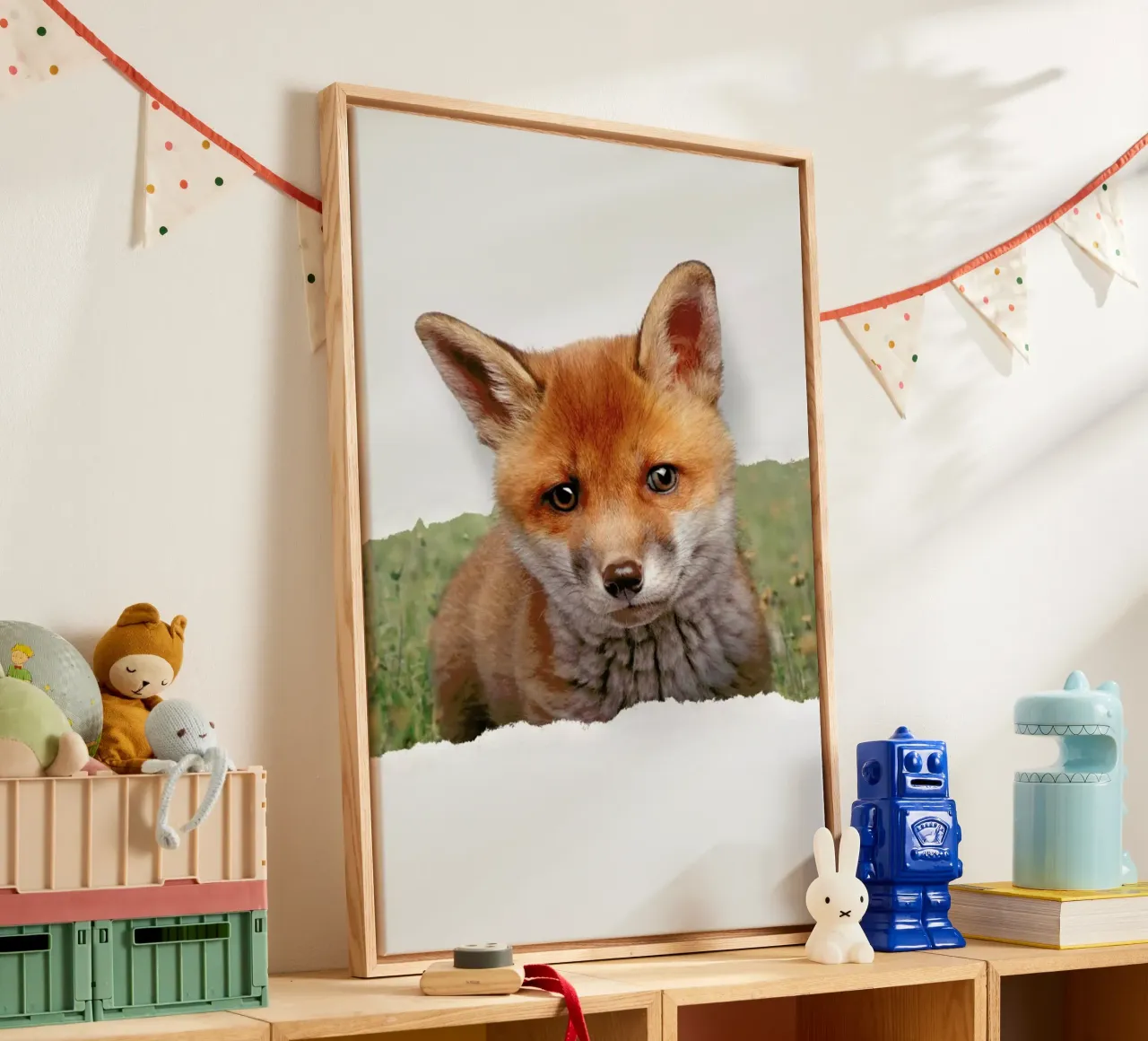Baby Fox Torn Paper canvas met Baklijst van JONAS LOOSE KIDS