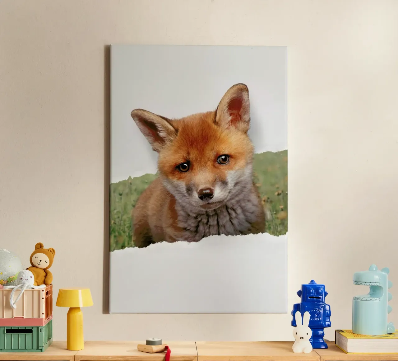 Baby Fox Torn Paper canvas met Baklijst van JONAS LOOSE KIDS
