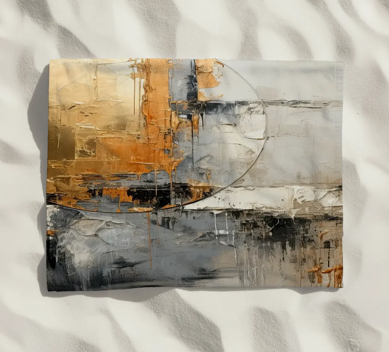 Circle abstract and black and gold beach towel by Imagine