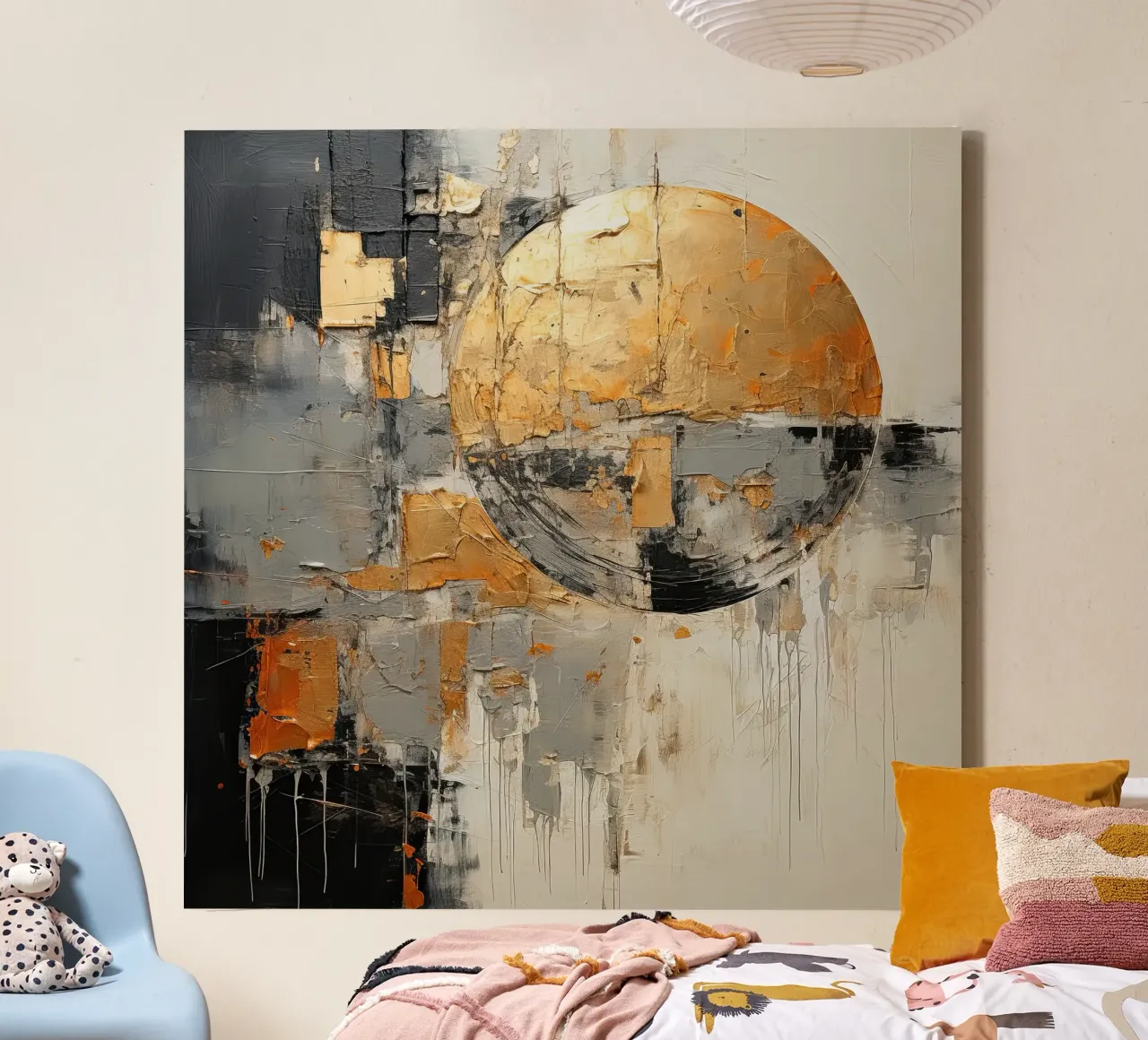 Circle abstract canvas with Floater frame by Imagine