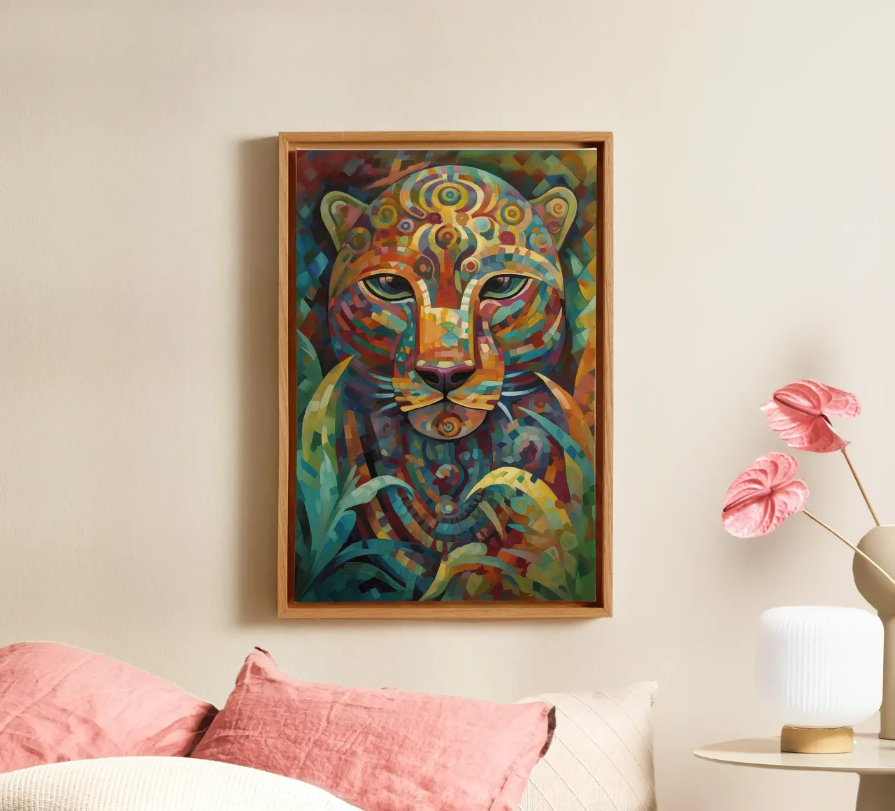 Abstracte tijger canvas met Baklijst van Imagine