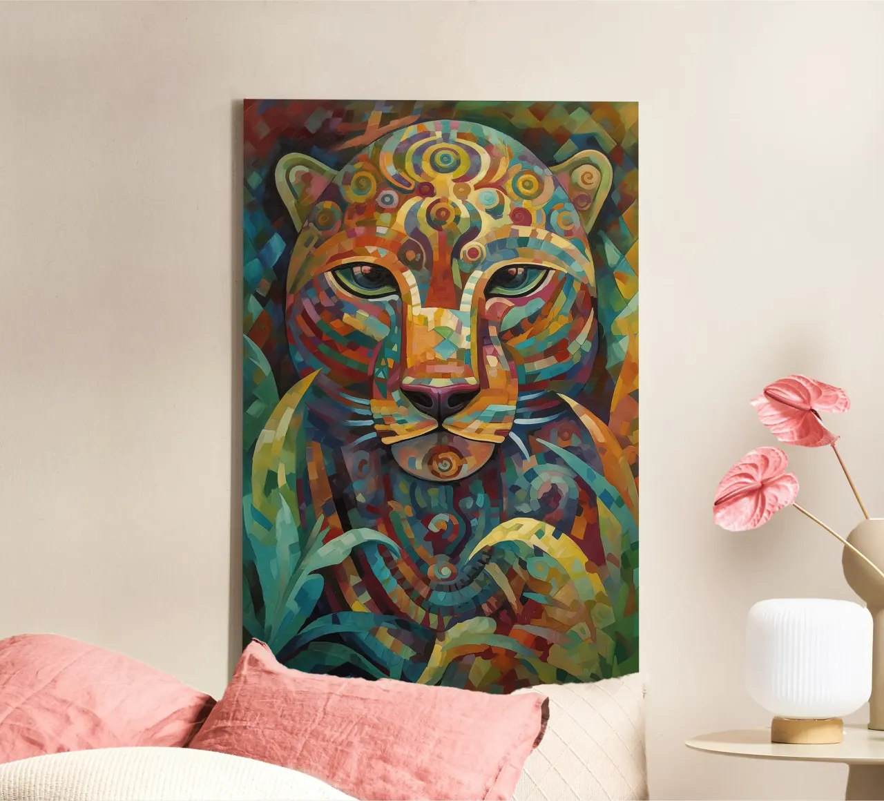 Abstracte tijger canvas met Baklijst van Imagine