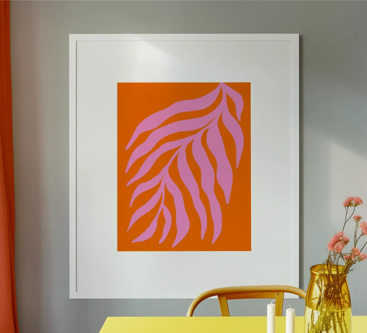Pink Silhouette Textured Branch on Orange 3 hahnemühle by Wackapacka