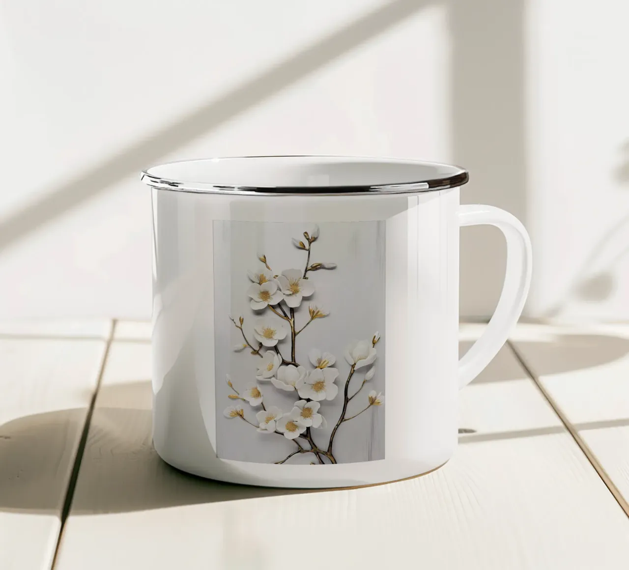 Fiore bianco tazza in smalto da Imagine
