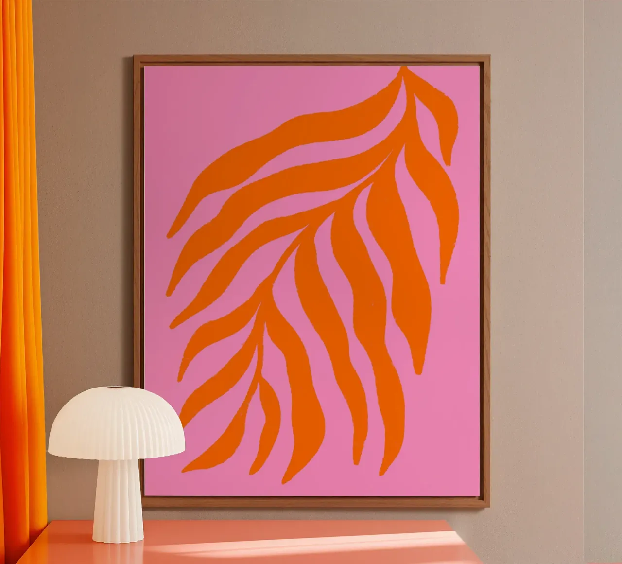 Orange Silhouette Strukturierter Zweig auf Rosa 3 Alu-Dibond von Wackapacka