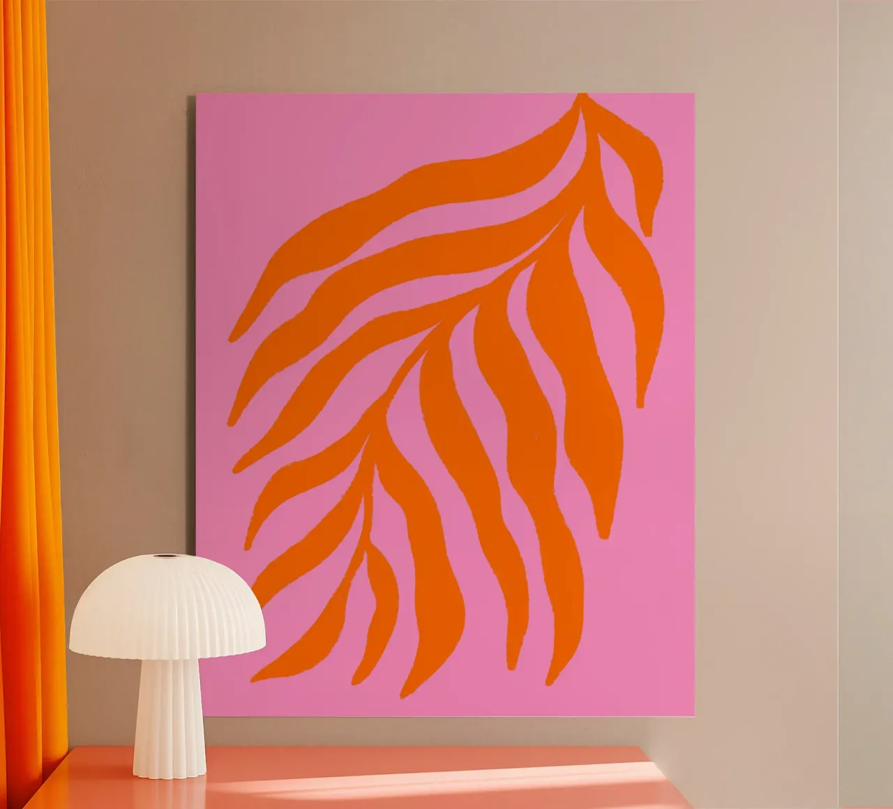 Orange Silhouette Strukturierter Zweig auf Rosa 3 Alu-Dibond von Wackapacka
