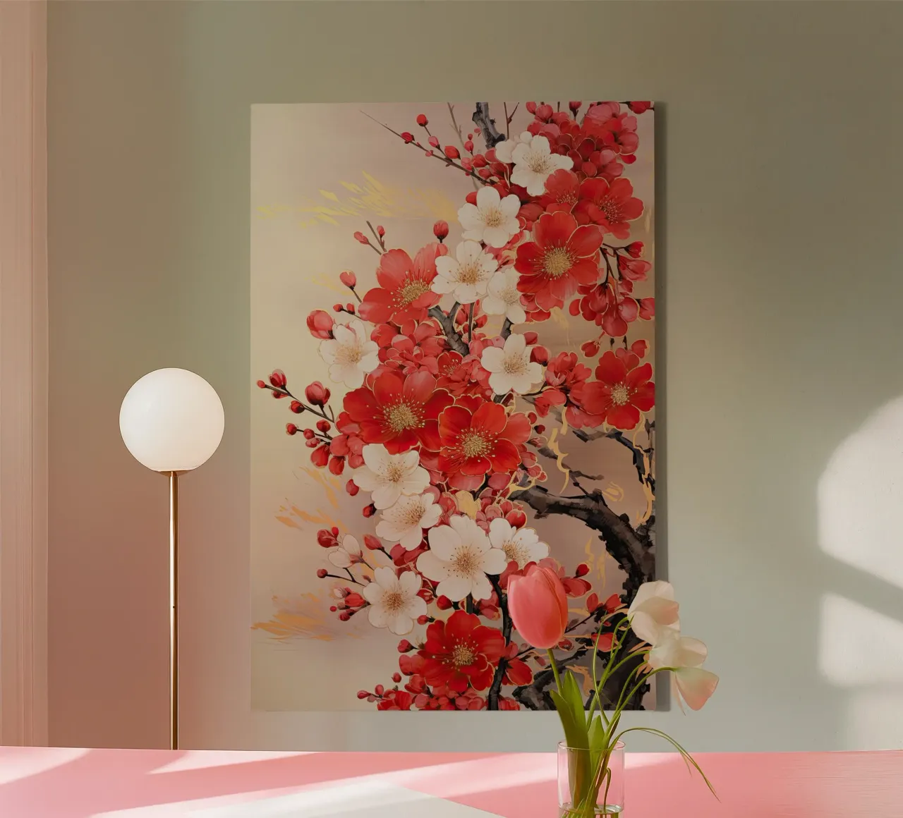 Bloesem in de rood en wit canvas van Imagine